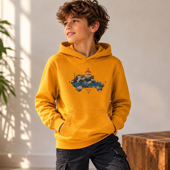 Columbia Other - Columbia Mustard‎ Yellow Graphic Hoodie Jeep  Tough Pullover Boys M Sweatshirt